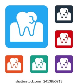 White Tooth with caries icon isolated on white background. Tooth decay. Set icons in color square buttons. Vector