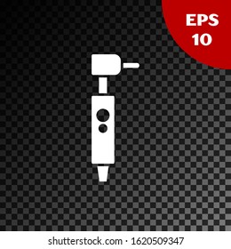 White Tooth drill icon isolated on transparent dark background. Dental handpiece for drilling and grinding tools.  Vector Illustration