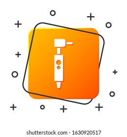 White Tooth drill icon isolated on white background. Dental handpiece for drilling and grinding tools. Orange square button. Vector Illustration