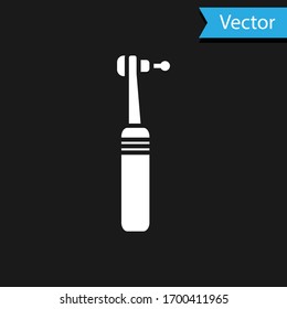 White Tooth drill icon isolated on black background. Dental handpiece for drilling and grinding tools. Medical instrument. Vector Illustration