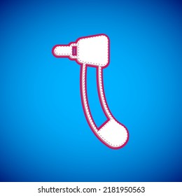White Tooth drill icon isolated on blue background. Dental handpiece for drilling and grinding tools.  Vector