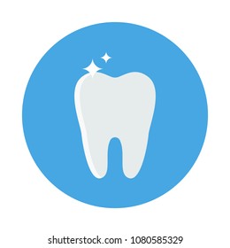 White Tooth flat icon isolated on blue background. Simple Tooth sign symbol in flat style. Stomatology element Vector illustration for web and mobile design.