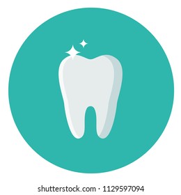White Tooth flat icon isolated on blue background. Simple Tooth sign symbol in flat style. Stomatology element Vector illustration for web and mobile design.