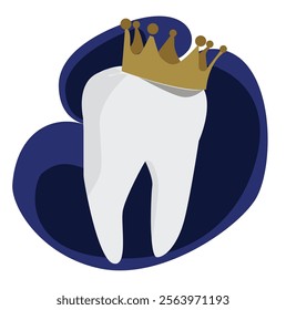  white Tooth in golden crown.teeth with crown.Tooth care dental medical stomatology vector icon. 