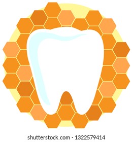 White tooth and honeycombs. Vector illustration.
