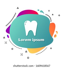 White Tooth icon isolated on white background. Tooth symbol for dentistry clinic or dentist medical center and toothpaste package. Abstract banner with liquid shapes. Vector Illustration