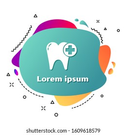 White Tooth icon isolated on white background. Tooth symbol for dentistry clinic or dentist medical center and toothpaste package. Abstract banner with liquid shapes. Vector Illustration