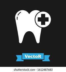 White Tooth icon isolated on black background. Tooth symbol for dentistry clinic or dentist medical center and toothpaste package.  Vector Illustration
