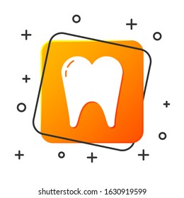 White Tooth icon isolated on white background. Tooth symbol for dentistry clinic or dentist medical center and toothpaste package. Orange square button. Vector Illustration