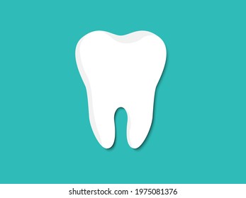 White tooth icon isolated on blue background. Medical dentist concept. Vector illustration.