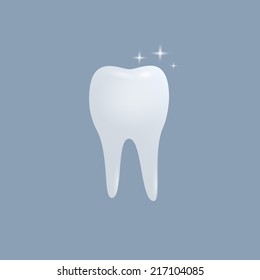 White tooth icon. Isolated on blue background. Vector Illustration, eps 10.