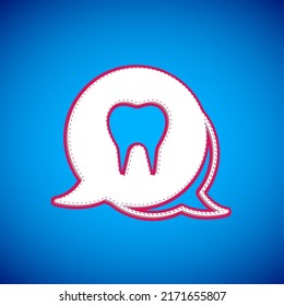 White Tooth icon isolated on blue background. Tooth symbol for dentistry clinic or dentist medical center and toothpaste package.  Vector