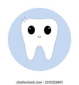 White tooth icon with kawaii eyes. Healthy tooth icon. Vector illustration.