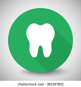 White Tooth icon with long shadow on green circle