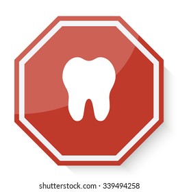 White Tooth icon on red stop sign web app