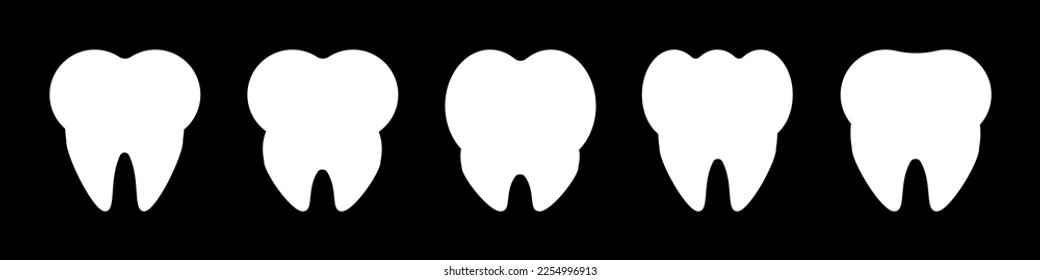 White tooth icon set. Teeth dentist icons flat sign, symbol. Vector illustration isolated on black background.