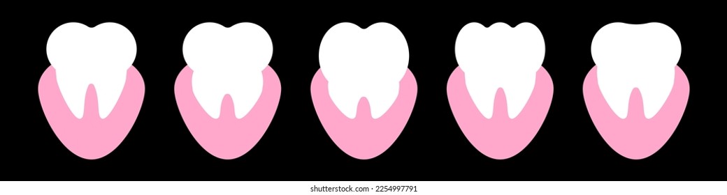White tooth icon set. Teeth dentist icons flat sign, symbol. Vector illustration isolated on black background.