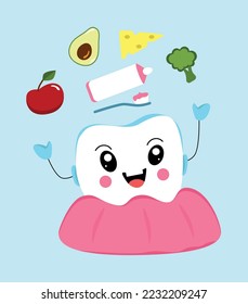 White tooth illustration icon vector graphics satisfied happy healthy tooth and gum beautiful smile and proper nutrition
