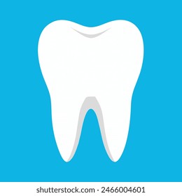 A white tooth lies on a blue background surrounded by keywords