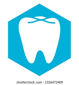 White tooth on a blue background. Vector illustration.