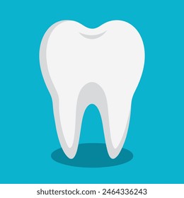 A white tooth with a shadow on a blue background represents dental hygiene