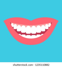 White tooth smile flat design style on blue background