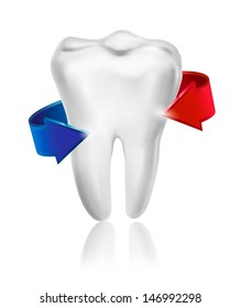 White tooth surrounded by beams. Taking care of teeth concept. Vector. 