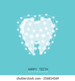 White tooth surrounded by beams. Taking care of teeth concept. Vector.