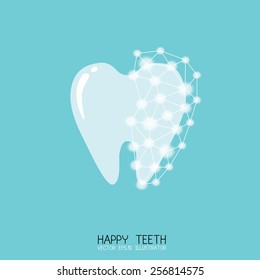 White tooth surrounded by beams. Taking care of teeth concept. Vector.