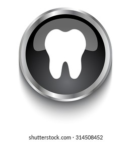White Tooth symbol on black glossy web button
