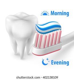 White Tooth with Toothpaste on Brush Isolated