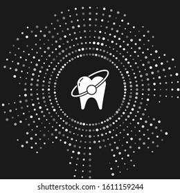 White Tooth whitening concept icon isolated on grey background. Tooth symbol for dentistry clinic or dentist medical center. Abstract circle random dots. Vector Illustration