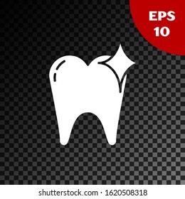 White Tooth whitening concept icon isolated on transparent dark background. Tooth symbol for dentistry clinic or dentist medical center.  Vector Illustration