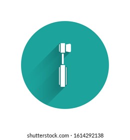 White Toothbrush icon isolated with long shadow. Green circle button. Vector Illustration