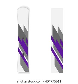 White topsheet with gradient purple and yellow figures hard snowboard 