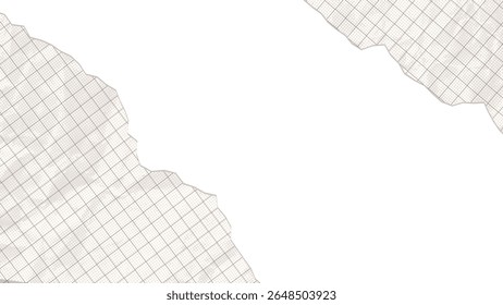 Papel a cuadros desgarrado blanco rasga pedazos de borde de hoja, marco hecho de papel de recorte de notas o páginas de cuaderno. Borde de hoja de papel cuadriculado en blanco realista. Vector