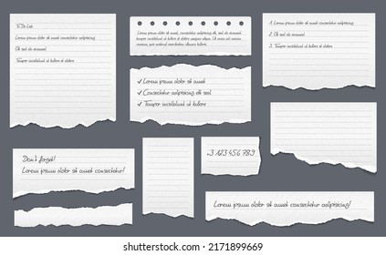 White torn lined paper pieces with shadows, vector eps10 illustration