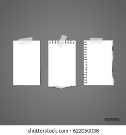 White torn note papers. Vector illustration.