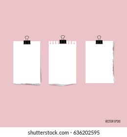 White torn note papers. Vector illustration.