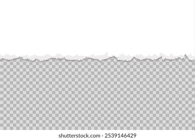 White torn paper up above on horizontal page. Scrapbook ripped edges paper background isolated vector design