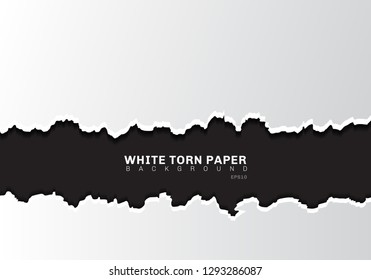 White torn paper edges with shadow on black background with copy space. Vector illustration