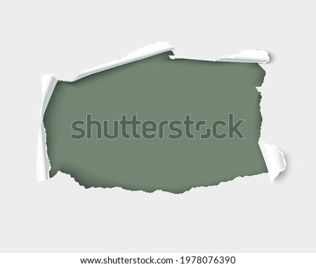 White torn paper hole wit ripped edges realistic vector illustration isolated over green background