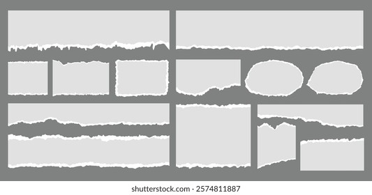 White torn paper notes with ripped edges and corners vector stock illustration