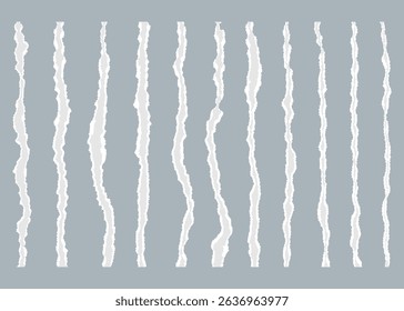 White Torn Paper pieces set. Paper sheet with Ripped edges. Empty highlight Frame. Abstract Scraps shape. Element for notes banner collage text box social media Design. Vector illustration