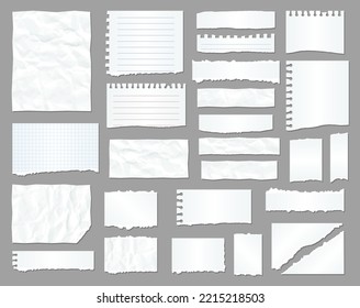 White torn paper, rip paper pieces. To do list notebook crumpled realistic vector sheet, message banner on office paper stripe with wrinkles, business schedule or notepad reminder, scrapbook sticker