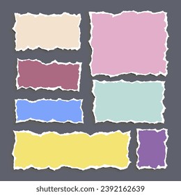 White torn paper rip pieces of sheet edge, note scrap or notebook pages, vector backgrounds. Notepad torn paper for message note, page or banner and cardboard blank ripped piece strips