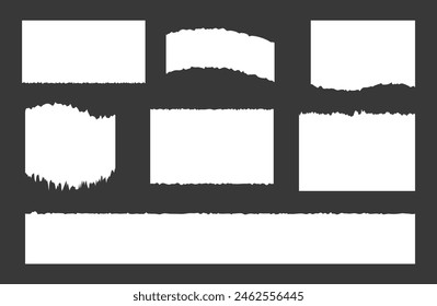 Weiß zerrissenes Papier reißen Stücke von Blattkante, Notizschrott oder Notizbuchseiten, Vektorgrafik Hintergründe. Vom Notizblock zerrissenes Papier für Notiz-, Seiten- oder Banner- und Kartonzuschnitt mit zerrissenen Stückstreifen