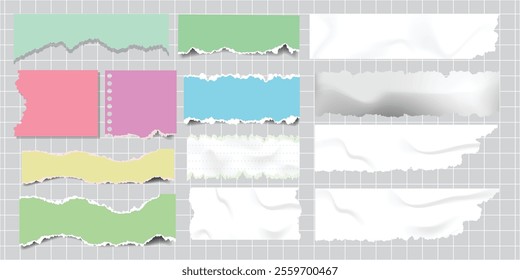 White torn paper rip pieces of sheet edge