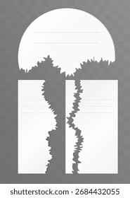 Weißes zerrissenes Papierblatt mit gerissener Kante einzeln auf transparentem Hintergrund für Notiz, Banner oder Design.