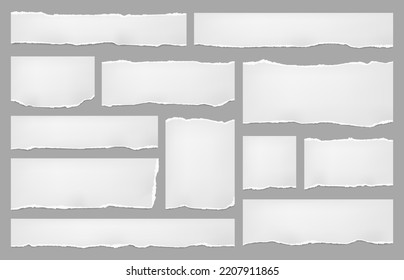 Torn paper white set. Horizontal rip edge strips. Ripped pap